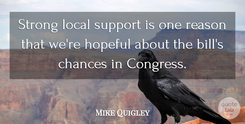 Mike Quigley Quote About Chances, Hopeful, Local, Reason, Strong: Strong Local Support Is One...