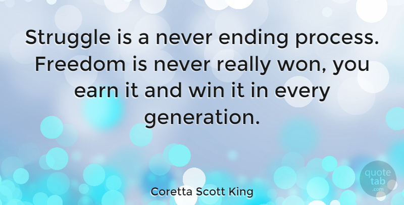 Coretta Scott King Quote About Inspiring, Freedom, Struggle: Struggle Is A Never Ending...