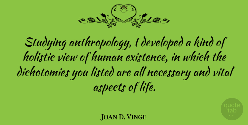 Joan D. Vinge Quote About Views, Kind, Study: Studying Anthropology I Developed A...