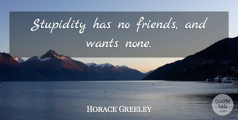 Horace Greeley Quote About Stupidity, No Friends, Want: Stupidity Has No Friends And...