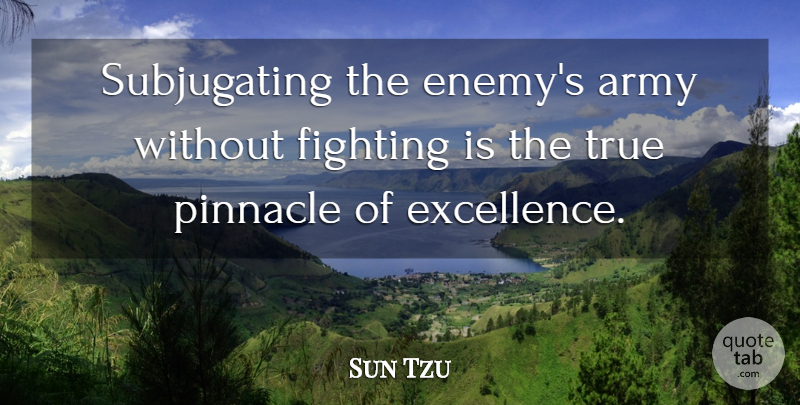 Sun Tzu Quote About Army, Fighting, Excellence: Subjugating The Enemys Army Without...