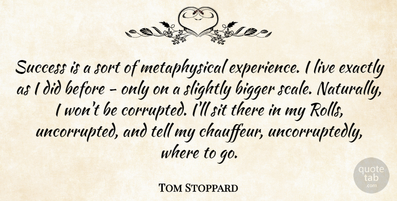 Tom Stoppard Quote About Exactly, Experience, Sit, Slightly, Sort: Success Is A Sort Of...