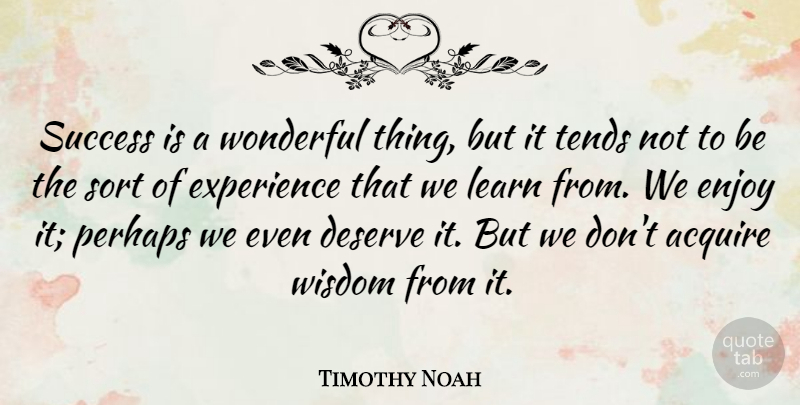 Timothy Noah Quote About Acquire, Deserve, Enjoy, Experience, Learn: Success Is A Wonderful Thing...