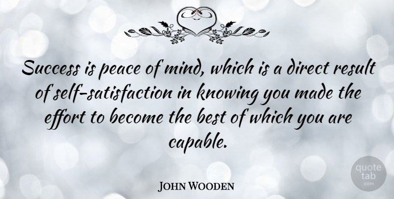 John Wooden Quote About Best, Direct, Effort, Knowing, Peace: Success Is Peace Of Mind...