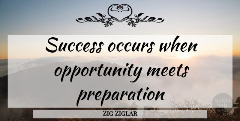 Zig Ziglar Quote About Motivational, Opportunity, Preparation: Success Occurs When Opportunity Meets...