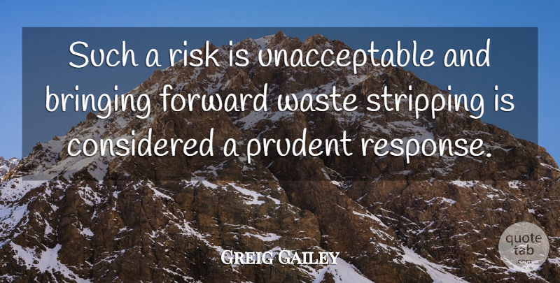 Greig Gailey Quote About Bringing, Considered, Forward, Prudent, Risk: Such A Risk Is Unacceptable...