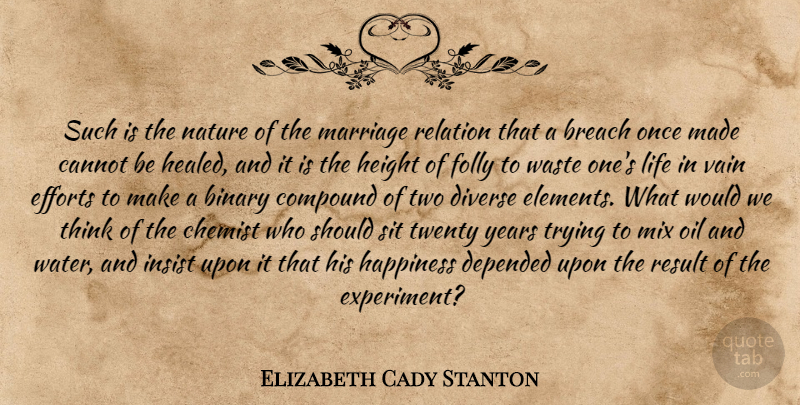 Elizabeth Cady Stanton Quote About Marriage, Thinking, Oil And Water: Such Is The Nature Of...