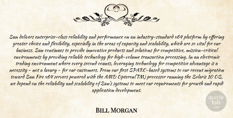 Bill Morgan Quote About Advantage, Areas, Capacity, Choice, Continues: Sun Delivers Enterprise Class Reliability...