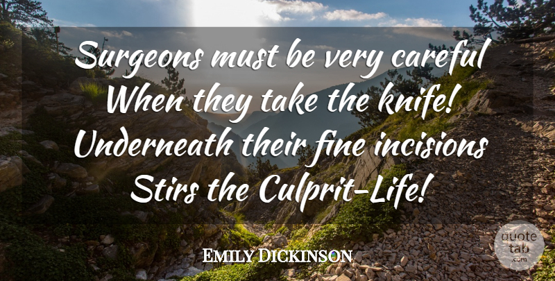 Emily Dickinson Quote About Life, Knives, Doctors: Surgeons Must Be Very Careful...