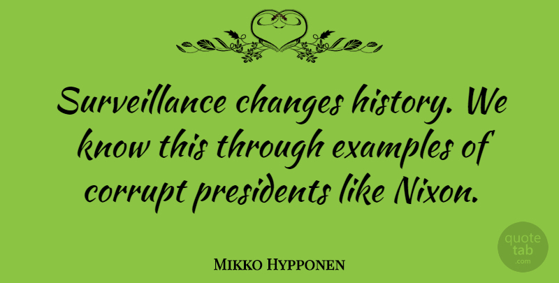 Mikko Hypponen Quote About Examples, History, Presidents: Surveillance Changes History We Know...