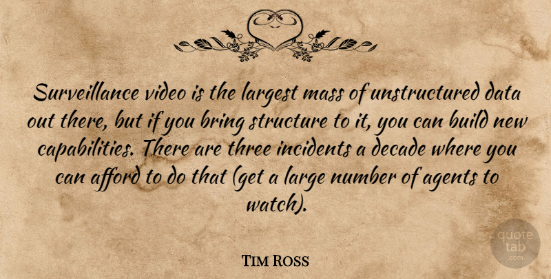 Tim Ross Quote About Afford, Agents, Bring, Build, Data: Surveillance Video Is The Largest...