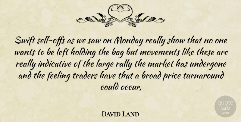 David Land Quote About Bag, Broad, Feeling, Holding, Indicative: Swift Sell Offs As We...