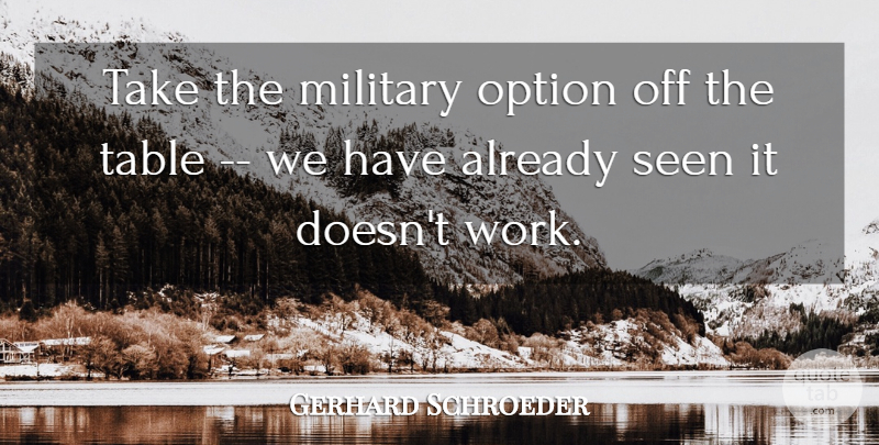 Gerhard Schroder Quote About Military, Tables: Take The Military Option Off...