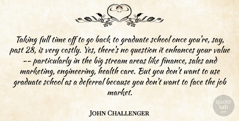 John Challenger Quote About Areas, Enhances, Face, Full, Graduate: Taking Full Time Off To...