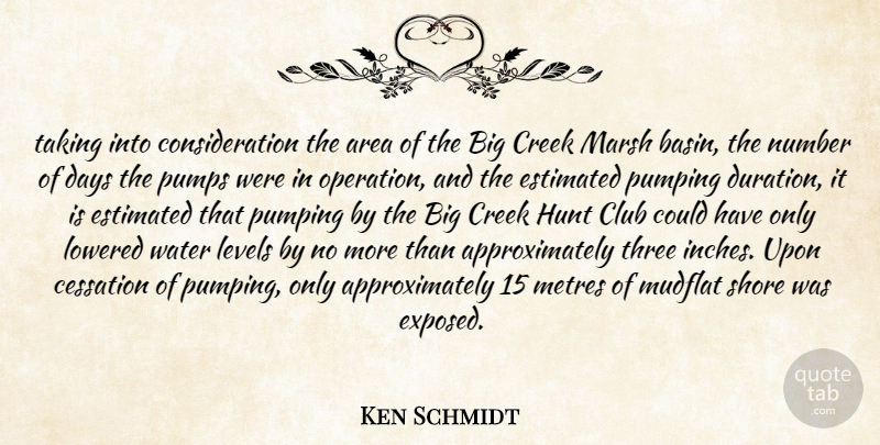 Ken Schmidt Quote About Area, Cessation, Club, Creek, Days: Taking Into Consideration The Area...