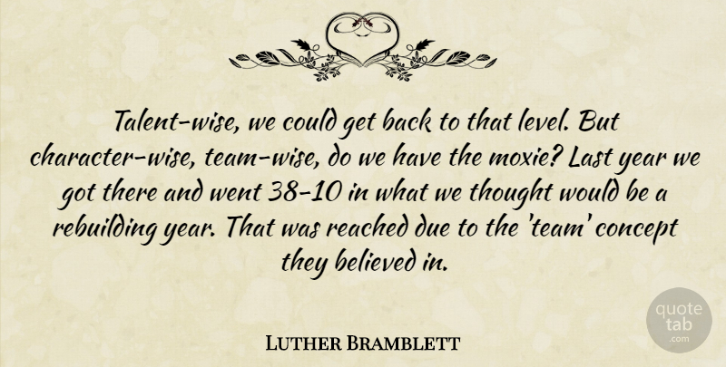 Luther Bramblett Quote About Believed, Concept, Due, Last, Reached: Talent Wise We Could Get...