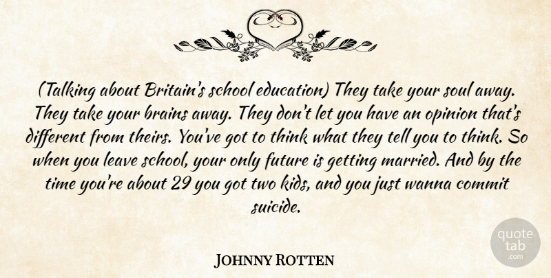 Johnny Rotten Quote About Brains, Commit, Future, Leave, Opinion: Talking About Britains School Education...