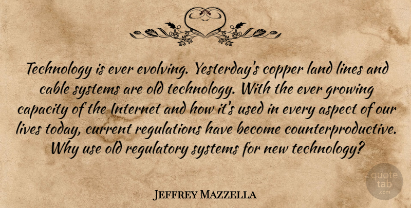 Jeffrey Mazzella Quote About Aspect, Cable, Capacity, Copper, Current: Technology Is Ever Evolving Yesterdays...