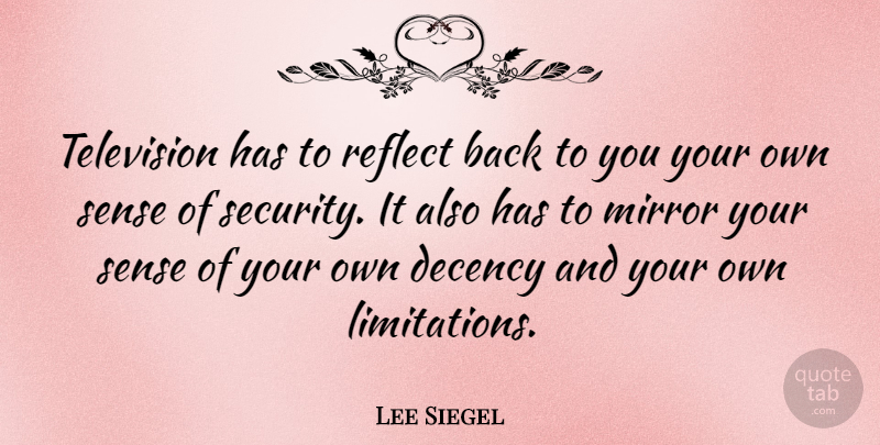 Lee Siegel Quote About Decency, Reflect: Television Has To Reflect Back...