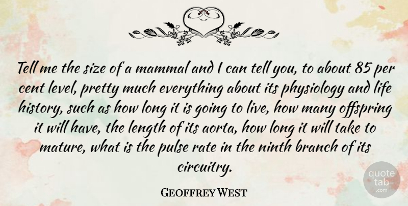 Geoffrey West Quote About Branch, Cent, History, Length, Life: Tell Me The Size Of...