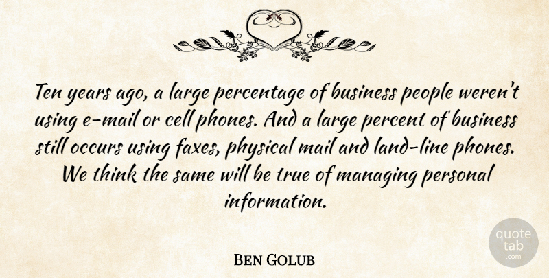Ben Golub Quote About Business, Cell, Large, Mail, Managing: Ten Years Ago A Large...