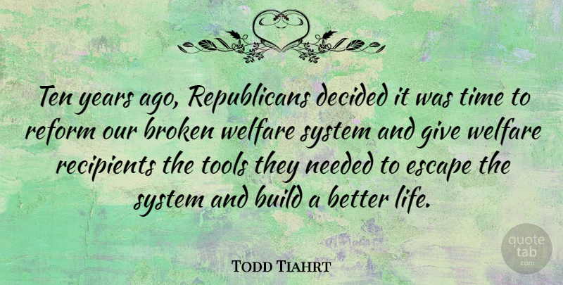 Todd Tiahrt Quote About Years, Broken, Giving: Ten Years Ago Republicans Decided...