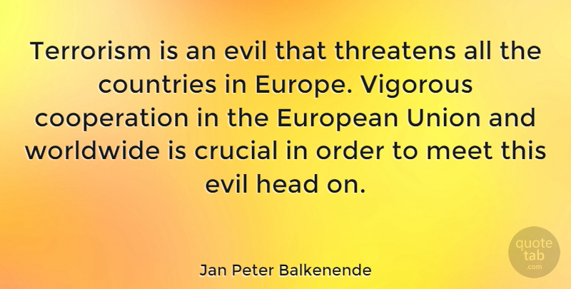 Jan Peter Balkenende Quote About Country, Order, Europe: Terrorism Is An Evil That...