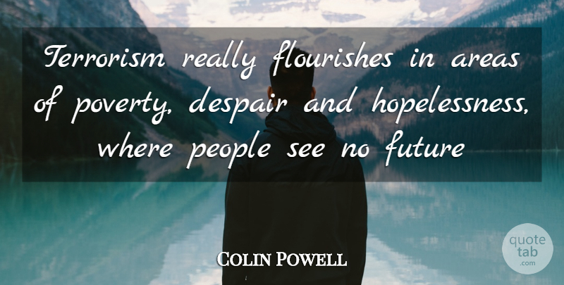Colin Powell Quote About People, Despair, Poverty: Terrorism Really Flourishes In Areas...