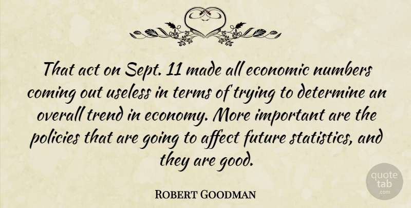 Robert Goodman Quote About Act, Affect, Coming, Determine, Economic: That Act On Sept 11...