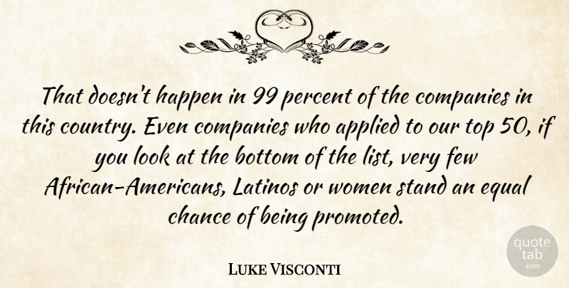 Luke Visconti Quote About Applied, Bottom, Chance, Companies, Equal: That Doesnt Happen In 99...