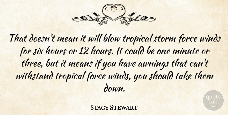 Stacy Stewart Quote About Blow, Force, Hours, Mean, Means: That Doesnt Mean It Will...