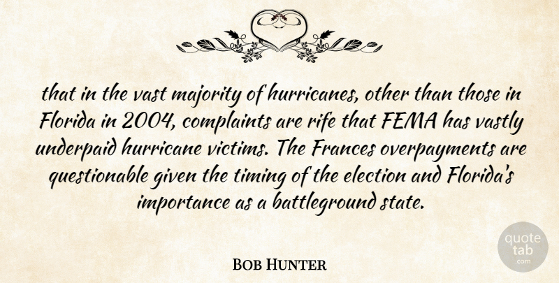 Bob Hunter Quote About Complaints, Complaints And Complaining, Election, Fema, Florida: That In The Vast Majority...