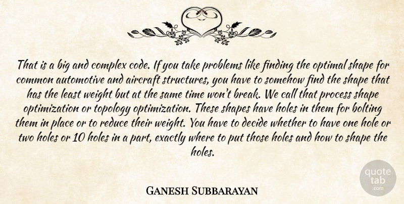Ganesh Subbarayan Quote About Aircraft, Call, Common, Complex, Decide: That Is A Big And...