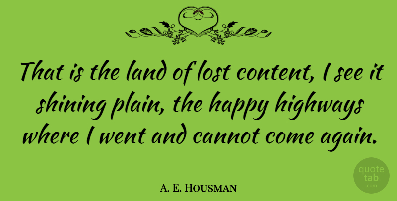 A. E. Housman Quote About Land, Shining, Nostalgia: That Is The Land Of...