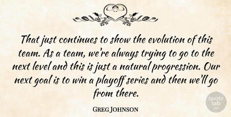 Greg Johnson Quote About Continues, Evolution, Goal, Level, Natural: That Just Continues To Show...