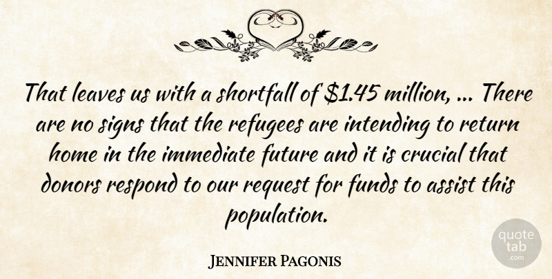Jennifer Pagonis Quote About Assist, Crucial, Donors, Funds, Future: That Leaves Us With A...