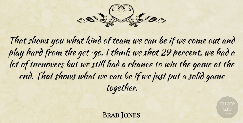 Brad Jones Quote About Chance, Game, Hard, Shot, Shows: That Shows You What Kind...