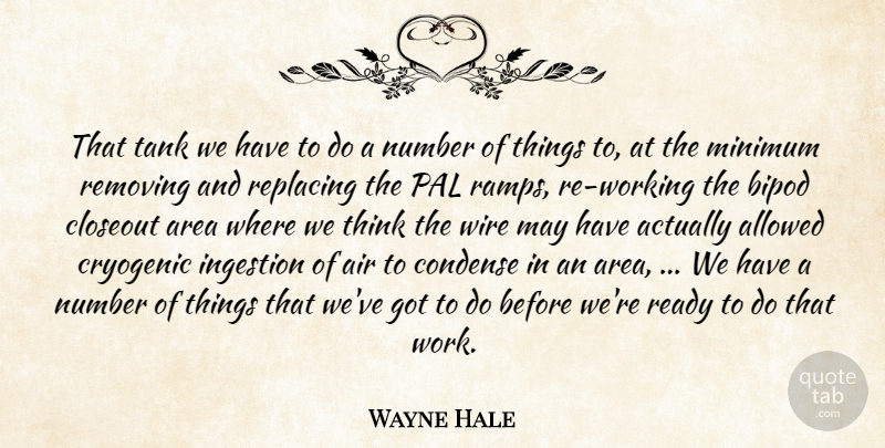 Wayne Hale Quote About Air, Allowed, Area, Condense, Minimum: That Tank We Have To...