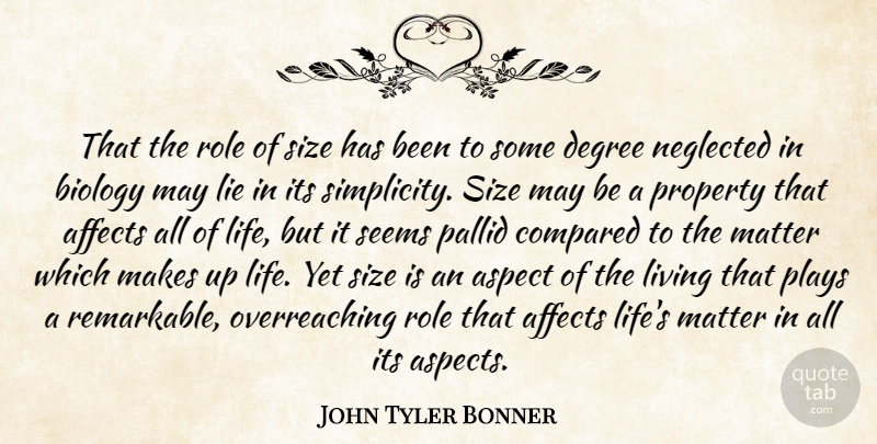 John Tyler Bonner Quote About Affects, Aspect, Biology, Compared, Degree: That The Role Of Size...