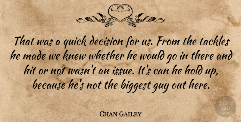 Chan Gailey Quote About Biggest, Decision, Guy, Hit, Hold: That Was A Quick Decision...