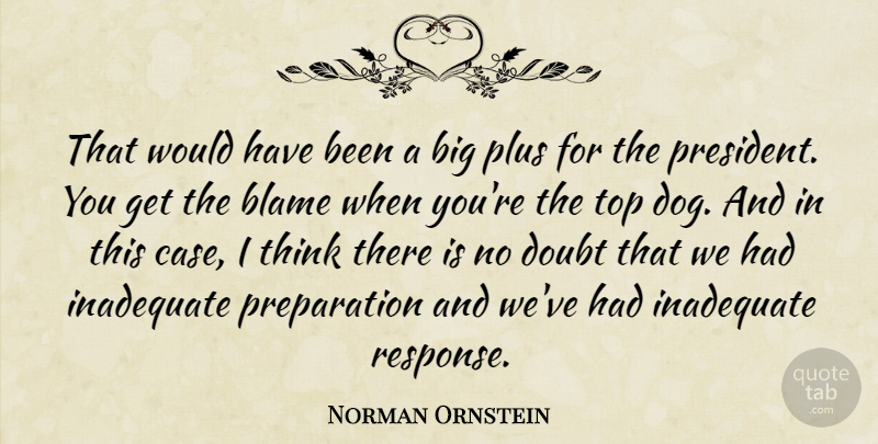 Norman Ornstein Quote About Blame, Doubt, Inadequate, Plus, Top: That Would Have Been A...