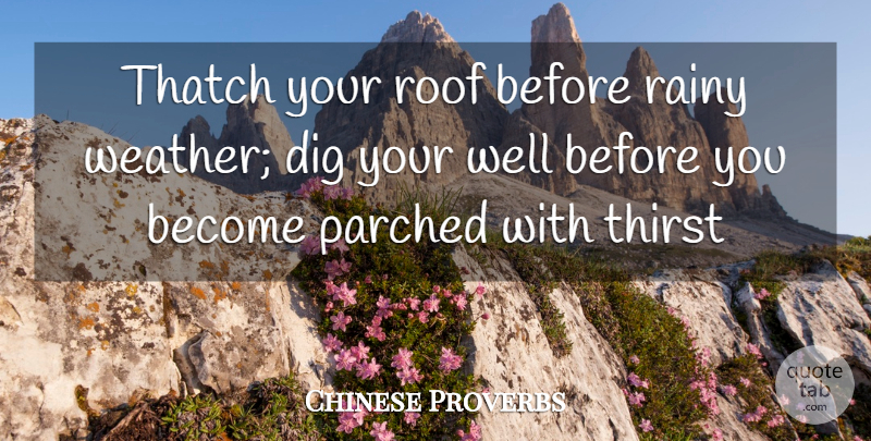 Chinese Proverbs Quote About Dig, Rainy, Roof, Thirst: Thatch Your Roof Before Rainy...