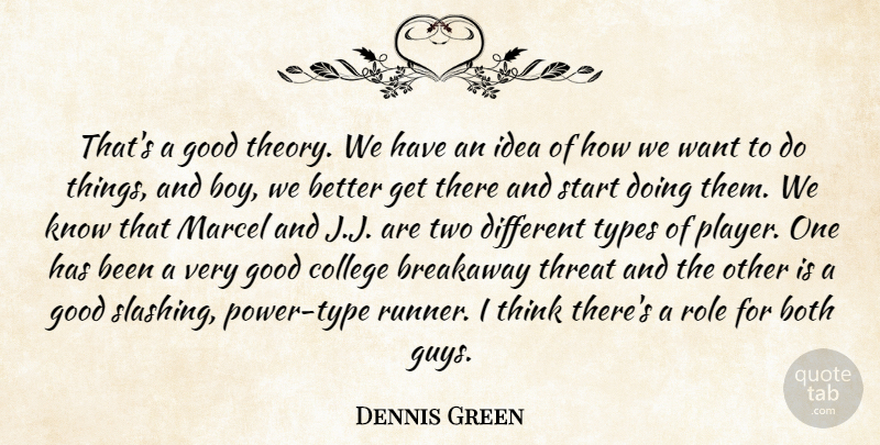 Dennis Green Quote About Both, College, Good, Role, Start: Thats A Good Theory We...