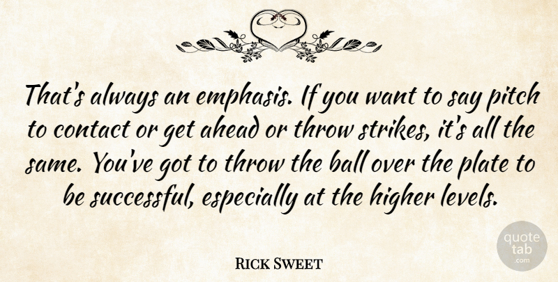 Rick Sweet Quote About Ahead, Ball, Contact, Higher, Pitch: Thats Always An Emphasis If...