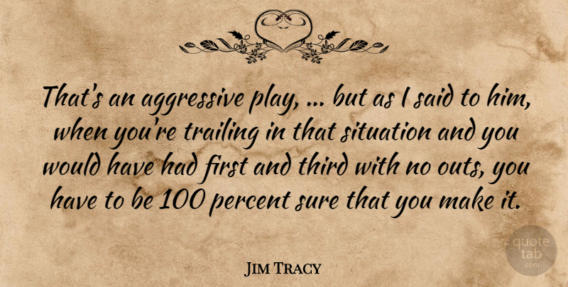 Jim Tracy Quote About Aggressive, Percent, Situation, Sure, Third: Thats An Aggressive Play But...