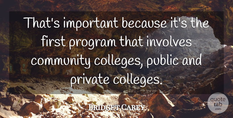Bridget Carey Quote About Community, Involves, Private, Program, Public: Thats Important Because Its The...