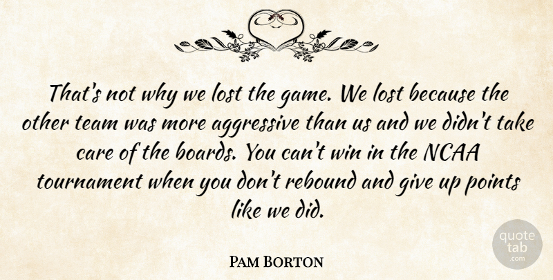Pam Borton Quote About Aggressive, Care, Lost, Ncaa, Points: Thats Not Why We Lost...