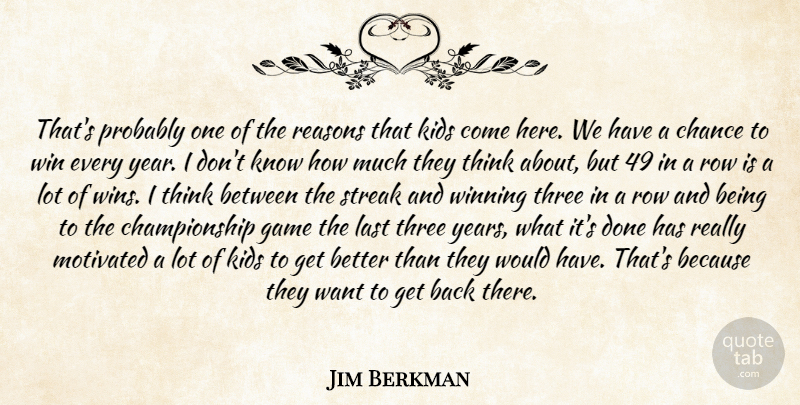 Jim Berkman Quote About Chance, Game, Kids, Last, Motivated: Thats Probably One Of The...