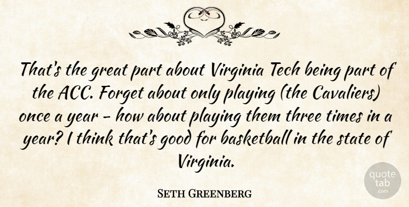 Seth Greenberg Quote About Basketball, Forget, Good, Great, Playing: Thats The Great Part About...