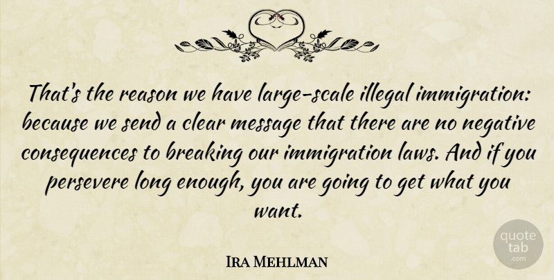 Ira Mehlman Quote About Breaking, Clear, Consequences, Illegal, Message: Thats The Reason We Have...